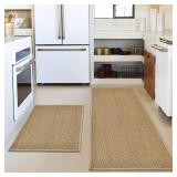 Artoid Mode Washable Non Slip Kitchen Rugs and Mats Set of 2, Rubber Backing Absorbent Kitchen Mats for Floor Front of Sink - 17x29 and 17x47 Inch