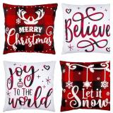 Christmas Pillow Covers 18x18 Set of 4 Winter Throw Pillow Covers Holiday Buffalo Plaid Pillow Covers Merry Christmas Pillows for Couch Sofa Home Decor Xmas Cushion Covers Indoor Decor Thicker