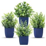 Der Rose 4 Pack Small Fake Plants Artificial Plants Indoor Office Desk Accessories for Aesthetic Room Decor Blue Bathroom Decor