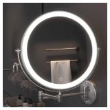 Hasipu 10-Inch Wall Mounted Makeup Mirror with Magnification, Rechargeable 3000 mAh Vanity Mirror with Lights, Bathroom Mirror with Dimmable Brightness, 3 Lighting Modes, Extendable Arm, Nickel