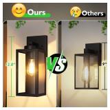 Outdoor Wall Light Fixtures, Exterior Waterproof Lanterns, Porch Sconces Wall Mounted Lighting with E26 Sockets & Glass Shades, Modern Matte Black Wall Lamps for Patio Front Door Entryway, 2-Pack