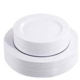 FLOWERCAT 60PCS White Plastic Plates - Heavy Duty White Disposable Plates for Birthday Party/Wedding - Include 30PCS 10.25" White Dinner Plates & 30PCS 7.5" White Dessert Plates for Valentine