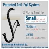 Blau Marité 9 Metalic S-Hooks with Anti-Fall System. Anti Drop S-Shaped Hook with Safety Buckle to Prevent Falls. Heavy Duty. (Black, 2.5in Long (Diameter Rod