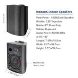 5.25 Inches 600 Watts Indoor Outdoor Bluetooth Speakers All Weather Wired Wall Mount System for Patio Deck (4 Speakers) *Retail $175