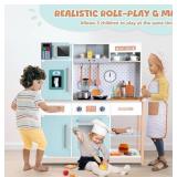 Wooden Play Kitchen for Kids Toddlers, Kitchen Playset with Stove, Oven, Sink, Fridge and Accessories Toy Kitchen Set with Plenty of Play Features, Kids Play Kitchen Designed, Gift for Ages 3+ *Retail