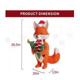 GENIMO Standing Fox Outdoor Christmas Decorations, 28.5 Inch Plush Pre-Lit Family Holiday Decor with 50 Lights, Fix with Stakes, Light for Indoor Outside Yard Porch Lawn Garden Patio