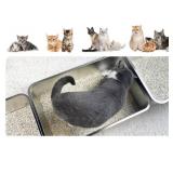 Stainless Steel Cat Litter Box, High Side Cats Toilet Metal Litter Box, Pet Cleaning Tool for Cats, Rabbits, Splash-Proof and Non-Stick Cat Poop Box odorless, Pink Bow 19.7" x 13.8" x 5.9"