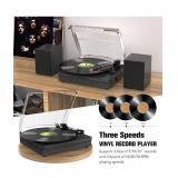 Vinyl Record Player with Two Stereo Speakers, Bluetooth Playback Turntable with 3 Speed AUX Headphone Input and RCA Out, Retro Black