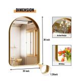 Arched Bathroom Mirror - 30x20 Inch Gold Bathroom Mirror for Wall - Aluminum Alloy Framed Mirror - Arched Top Bathroom Vanity Mirror for Living Room, Bedroom, Mantel, Entryway, and Hallways