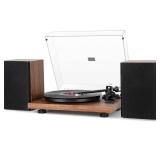 1 by ONE Bluetooth Turntable HiFi System with 36 Watt Bookshelf Speakers, Patend Designed Vinyl Record Player with Magnetic Cartridge, Bluetooth Playback and Auto Off *Retail $249