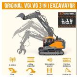 DOUBLE E Volvo RC Excavator 17 Channel 3 in 1 Construction Toys, 17 Channel Remote Control Vehicles Tractor Sandbox Toys Digger with Metal Shovel Drill Grab RC Truck for Kids Adults *Retail $99