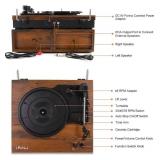 LP&No.1 Wireless Vintage Record Player with Dual External Speakers,Wireless Turntable with RCA Output & Wireless Input,Mahogany Brown Wood *Retail $119