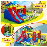 Inflatable Bounce House for Kids, 9 in 1 Bouncy House with Slide, Jumping, Climbing Wall, Basketball Hoop, Bouncy Castle for Kids Indoor Bounce House with Blower for Indoor Outdoor Backyard *Retail $3