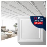 Art3dwallpanels Ceiling Tiles 24 x 24 Drop Ceiling Tiles, 12 Pack Drop in High Grade PVC Wall Panels, Fire Rated, Waterproof, Light Weight, Cover 48 Sq.Ft, White