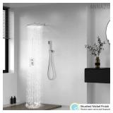 annazom Brushed Bathroom Luxury Rain Mixer Combo Set Wall Mounted Rainfall Shower Head System, Shower Head System Shower Faucet Rough-in Valve Body and Trim Included - Retail: $119.99