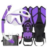 HH HHAO SPORT Kids Mask Fins Snorkel Set Snorkeling Packages, with Diving Mask, Snorkel, Adjustable Swim Fins, Mesh Bag, Anti-Fog Anti-Leak Snorkeling Gear for Kids for Snorkeling Swimming Diving