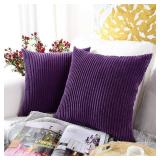 MERNETTE Pack of 2, Corduroy Soft Decorative Square Throw Pillow Cover Cushion Covers Pillowcase, Home Decor Decorations for Sofa Couch Bed Chair 16x16 Inch/40x40 cm (Striped Dark Purple)