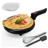 Nutrichef Electric Crepe Maker | 8-inch Nonstick Cooktop with On/Off Switch | Cooks Roti, Tortillas & Pancakes | Automatic Temperature Control & Cool Touch Handle | Includes Food Bowl, Whisk & Spatula