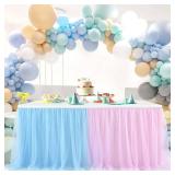 Suppromo 6ft Pink and Blue Tulle Table Skirt for Gender Reveal Tutu Table Clothes Cover for Baby Shower Boy or Girl Birthday Party Wedding Cake Table Decorations, Gender Reveal Party Supplies