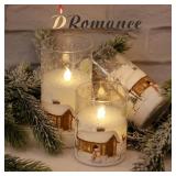 DRomance Snowman Glass Flameless Candles Battery Operated Timer Real Wax LED Flickering Pillar Candles White Cold Light Window Christmas Holiday Decor D3 x 4",5",6"