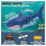 Terra by Battat  Remote Control Shark  Bath & Pool Shark Toy  Gift for Boys&Girls 6 Years +  Rechargeable Water Toys  Electronic Great White  Multidirectional Swimming