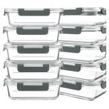 KOMUEE 10 Packs 30 oz Glass Meal Prep Containers,Glass Food Storage Containers with Lids,Airtight Glass Lunch Bento Boxes,Microwave,Freezer and Dishwasher,Gray