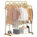 Laiensia Double Rods Clothing Rack with Wheels, Garment Rack for Hanging Clothes, Multi-functional Bedroom Clothes Rack, Gold