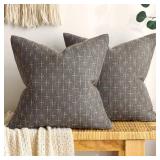 MIULEE Pack of 2 Decorative Burlap Linen Throw Pillow Covers Modern Farmhouse Pillowcase Rustic Woven Textured Cushion Cover for Sofa Couch Bed 20x20 Inch Dark Grey Retail $31.24