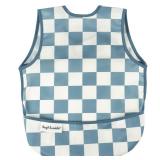 Tiny Twinkle Mess Proof Baby Bib - Waterproof Baby Apron - Machine Washable - PVC, BPA, & Phthalate Free - Great Travel Bib for Baby Eating - Baby Food Bibs (Blue Checkers, Small 6-24 Months) Retail $