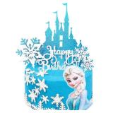 VeSidyHelo Frozen Glitter Cake Topper Set Birthday Party Supplies Decorations Castle Sparkling for Kids, 4 counts Retail $10.88