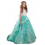 Flower Girl Dress Kids Lace Beaded Pageant Ball Gowns (Size 6, B Teal) Retail $69.99