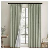 MIULEE Sage Green Pinch Pleated 100% Blackout Linen Curtains for Bedroom, Room Darkening Light Blocking Window Curtains 63 inches Long for Living Room, Black Out Pleat Drapes with Pin Hooks, 2 Panels 