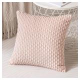 ANRODUO Pack of 2 Pink Pillow Covers Decorative Throw Pillow Covers 18x18 Inch for Couch Bed Living Room Soft Corduroy Striped Square Cushion Covers Throw Pillows Rustic Farmhouse Spring Home Decor Re