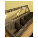 MyGift Vintage Gray Wood Tea Organizer with 5 Compartments for Tea, Sugar Packets and Condiment, Tea Bag Storage Box with Clear See-Through Lid & Brass Metal Accent Wraps Retail $24.99