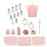 Joyeee Reusable Icing Piping Bags and Tips Set, 18 Pcs Cake Decorating Kit Converter Cake Cleaning Brush Scraper, Baking Frosting Bags for Cupcakes Cookies, Whipped Cream Clay, Party DIY - Pink Retail