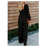 BLENCOT Womens Ruffle Long Sleeve High Waisted Long Wide Leg Jumpsuits Loose Fall Fashion Rompers Black X-Large Retail $35.81