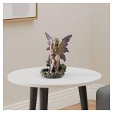 10 Inch Water Purple Winged Fairy Sitting By Pond Statue Figurine