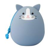 LIHITLAB PuniLabo Zipper Pouch, Egg-Shaped, 3.8" x 4.7", Gray Cat (A7783-4), Large: 1.3 x 4.7 x 3.8 inches