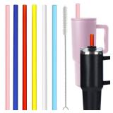 Reusable Straws Replacement for Stanley Yeti Owala 40 oz 30 oz 20oz 14oz Cup and Simple Modern 40oz 30oz Tumbler, Colored Plastic Straws with Straw Brush for Stanley Cup Accessories, 6 Pack, 12inch