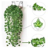 12 Pack Fake Vines for Room Decor Artificial Ivy Garland with Clip Green Flowers Hanging Plants Faux Greenery Leaves Bedroom Aesthetic Decor for Home Garden Wall Wedding