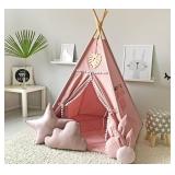 RONGFA Kids Teepee Tent with White Pom Pom - Indoor Play Teepee for Children Boys Portable Play House (Pink)