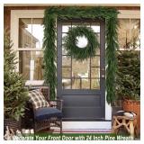 Artgar 24 Inch Christmas Pine Wreath Christmas Wreaths for Front Door, Real Touch Artificial Green Pine Wreath for Home Indoor Outdoor Wall Window Porch Farmhouse Winter Decor