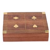 Ajuny Handcrafted Decorative Wooden Double Deck Playing Card Box Holder Storage Case Organizer Brass Inlay With 2 Packs of Playing Cards Anniversary Housewarming Gifts