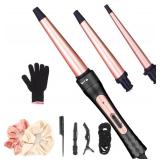 Curling Iron Wand Set, Curling Wand 3 in 1 Hair Curling Wands Interchangeable Ceramic 0.35-1.25inch Barrel Hair Curler, with Heat Resistant Glove