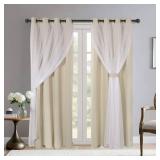 BONZER White Sheer Voile and Blackout Curtains Assembled Grommet Mix and Match Curtains for Living Room, Beige, 52x84 Inch, Set of 2 Panels