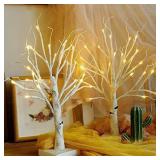 Twinkle Star 2 Pack 24 LED Lighted Birch Tree for Home Decor, Battery Operated Tabletop Mini Artificial Tree for for Christmas Centerpiece Mantel Indoor Wedding Party Fall Decoration 2 FT