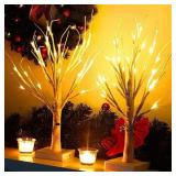 Twinkle Star 2 Pack 24 LED Lighted Birch Tree for Home Decor, Battery Operated Tabletop Mini Artificial Tree for for Christmas Centerpiece Mantel Indoor Wedding Party Fall Decoration 2 FT