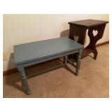 Small blue bench & table w/heart cutouts