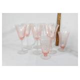 VTG Pink Tiffin glasses-2 Tea,6 wine