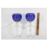 Pair of Cobalt blue cut to clear crystal Czech